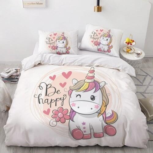 Classic 3D Quilt Duvet Cover Set Comforter Bedding Set Double King Queen Double Single Size Unicorn Cartoon Design Bedclothes