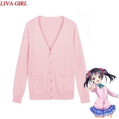 Love Live Cosplay Costumes Nico Yazawa Pink Knitted Sweater School Girls Uniforms Colorful Long Sleeves Spring Tops