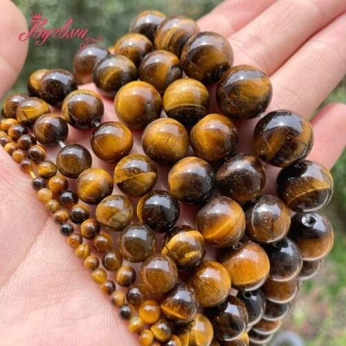 Round Smooth Yellow Tiger Eye Natural Stone Beads 4.6.8.10mm for Men Women Accessories DIY Necklace Bracelet Jewelry Making 15"