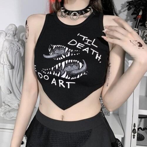 Harajuku Letter Print Tanks Punk Bodycon Sleeveless Summer Cropped Tops Women Goth Grunge Round Neck Basic Tank Tops y2k tops