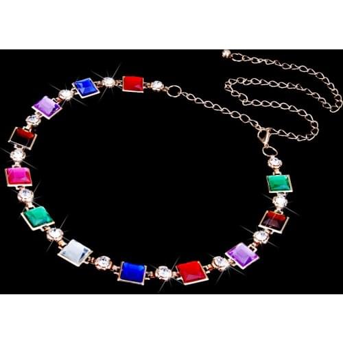 Metal Waist Chain Rope Belly Chain Girdle Dress Belt with Colorful Bead