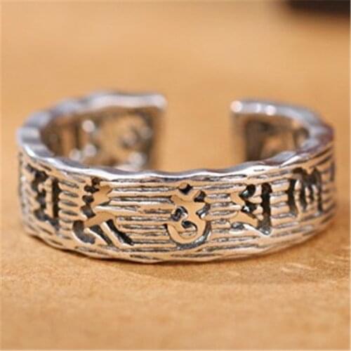 Miuoxion Retro Hollow Buddhist Mantra Ring Fashion Personality Punk Jewelry For Women Feature Namour Charm Gift All Seasons
