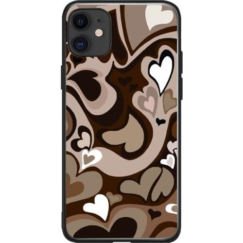 Soft Silicone Phone Cover Case for iPhone 6 6S 7 8 Plus X Xs XR 11 12 Mini Pro Max 5 5s se 2020 TPU Brown Hearts Coque Fundas