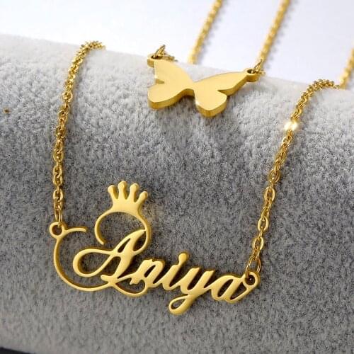 Custom Double Layer Names Necklaces for Couples Personalized Customized Butterfly Letter Necklace Nameplate Pendant Jewelry Gift