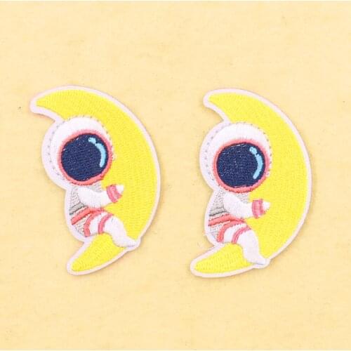 5PCS Cartoon Moon Astronaut Patches High Quality Badges Embroidery Applique for Clothing Iron on Fabric DIY Apparel Accessories