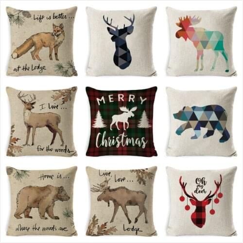 Cushion Cover Retro Vintage Style Animals Elk Moose Bear Deer Cushion Case Home Sofa Bedroom Livingroom Decora Throw Pillow Case