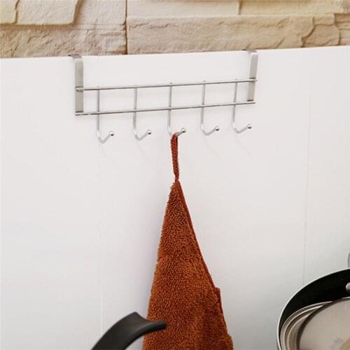 New Stainless Steel Over-The-Door Hook Rack Silver Simple Hanger Punch-Free Kitchen Door Hook Bathroom Hanging Rack