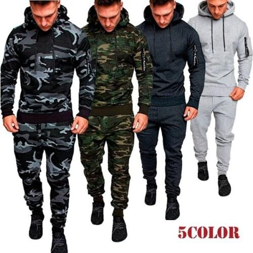 2020 New Spring Men Army Military Uniform Camouflage Hoodies Sweatshirt +Pants Sets Outdoor Training Running Sportswear Suit