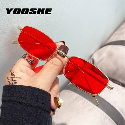 YOOSKE Small Rectangle Sunglasses Men Vintage Square Sun Glasses Women Brand Designer High Quality Metal Frame Red Eyeglasses