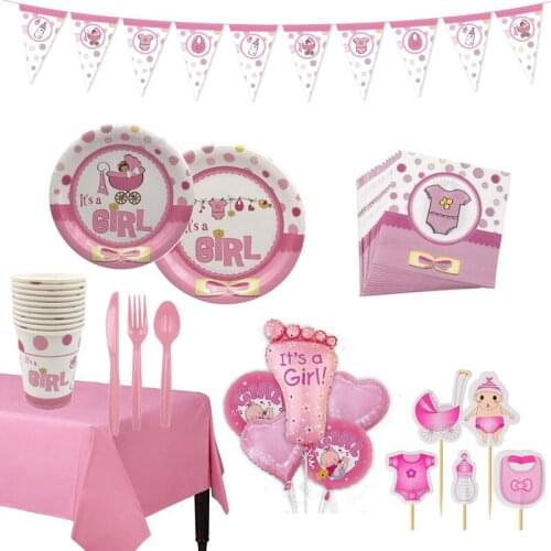 Its A Boy Girl Party Disposable Tableware Paper Plate Cup Napkin Banner Baby Shower Boy Girl Birthday Party Decoration Supplies
