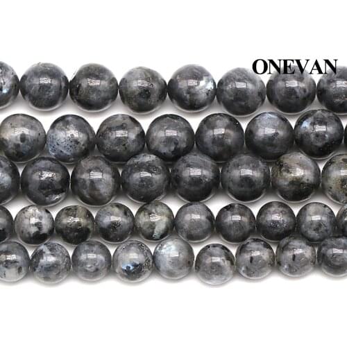 ONEVAN Natural Black Labradorite Larvikite Beads Smooth Round Stone Bracelet Necklace Jewelry Making Diy Accessories Gift Design