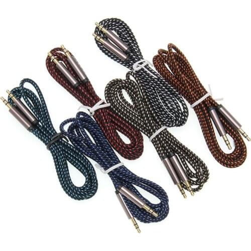 Wholesale Nylon Aux Cable 3.5mm Plug Male To Male Jack Auto Car Audio Cable Kabel Line Cord for IPhone Xiaomi Computer 500pcs