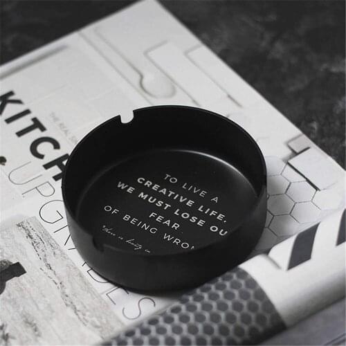 Original Nordic Metal Storage Tray Ashtray English Letter Printing Matte Black Plate Ins Brass Color Ashtray For Desktop Decor
