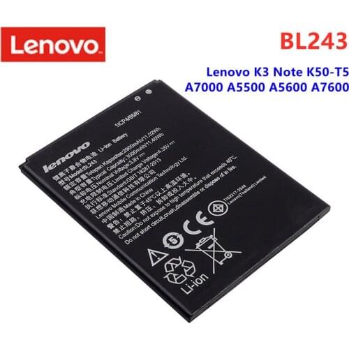 Original BL243 Mobile Phone Battery For Lenovo K3 Note K50-T5 A7000 A5500 A5600 A7600 Battery Batteria