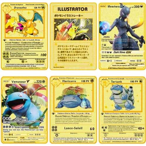 Pokemon Cards Gold Metal Game Anime Mewtwo Kaarten Charizard Pikachu Battle Pokemon Card Action Collection Child Toys