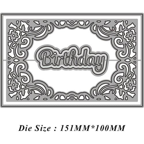 Birthday Flower Rectangle Frame Metal Cutting Dies Cut Die Mold Card Scrapbooking Paper Craft Knife Mould Blade Punch Stencil