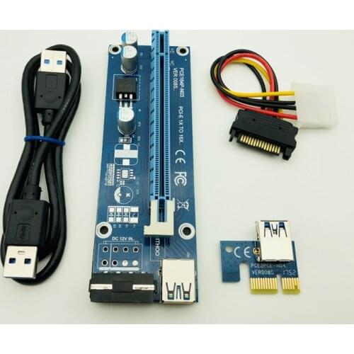 Riser VER 008S PCI-E Riser Card PCIE 1X 16X Extension Adapter 60CM USB 3.0 Cable SATA 4Pin Molex Power for Bitcoin Miner Mining