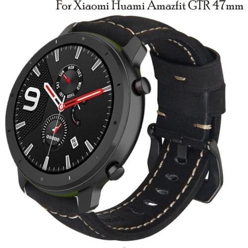 Watch Band Strap For Huami Amazfit GTR 47mm /Amazfit Stratos 2 2S Smart Watch wristband Replacement Retro Genuine Leather 22mm