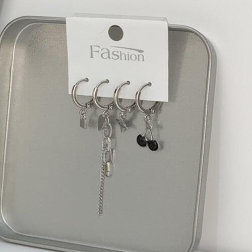 U-Magical Everyday Asymmetric Cherry Star Hoop Earring for Women Simple Love Heart Long Tassel Lock Metal Earring Jewelry