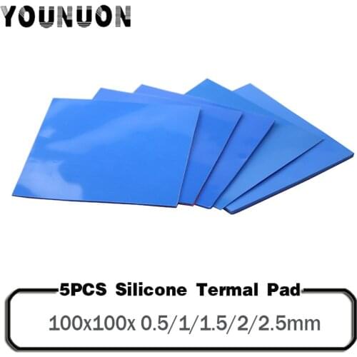 5Pcs 100x100mm 0.5mm 1mm 1.5mm 2mm 2.5mm Thickness Thermal Pad CPU Heatsink Cooling Conductive Silicone Pad