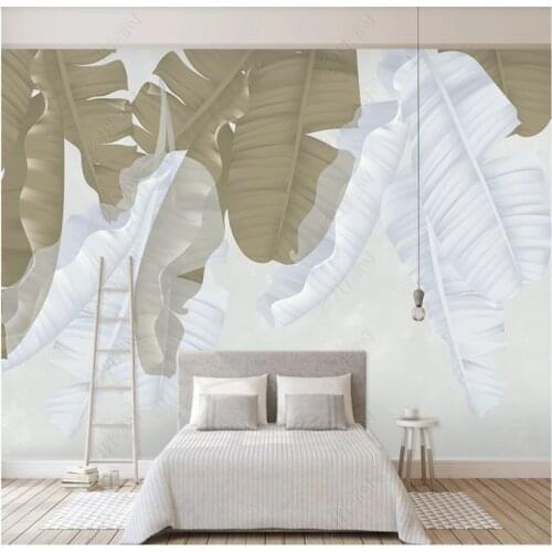 Custom 8D wall cloth modern simple hand-painted leaf Nordic modern simple TV living room bedroom background wall wallpaper mural