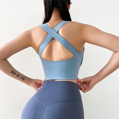 Cross Back Sports Tops Quick Dry Yoga Tank Tops Women Fitness Crop Top Workout Underwear Wide Shoulder Strap Gym Running Vest