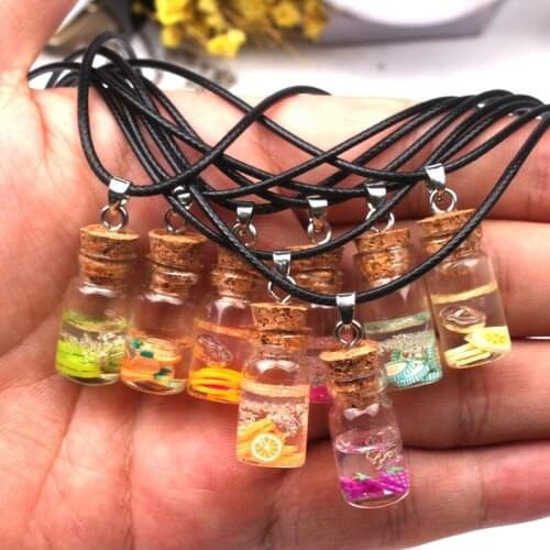 Unique Creative Pendant Necklace Transparent Glass Bottle Fruit Color Crystal Pendant Female Necklace Fashion Jewelry DIY