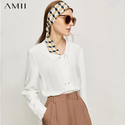 Amii Minimalism Autumn Blouse For Women Elegant Office Lady Double Breasted Chiffon Blouses Casual Shirts Female Tops 12130330