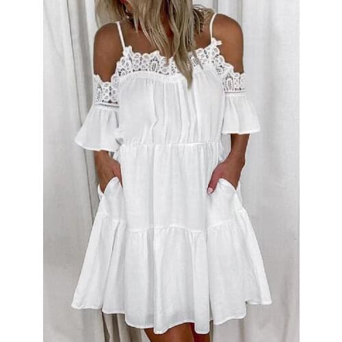 Women V-Neck Short Sleeve Ruffles Mini Dresses Elegant White Color Embroidery Lace Mesh Party Dress Lady Casual Summer Dress 5XL