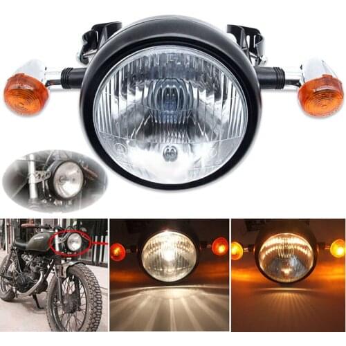 1set Motorcycle Retro Front Headlight Turn Signal Light+Mount For Cafe Racer Bobber