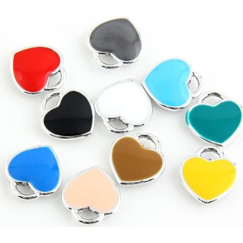 10pcs Enamel Heart Shape Charm Pendants Sliver plated Alloy beads Jewelry Finding 11x12mm