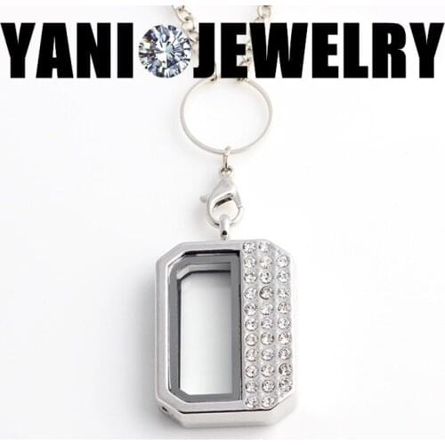 10pcs/lot Free Chain Memory Living Magnet Glass Floating Locket Silver Plated Rhinestone Rectangle Locket Pendant Necklace