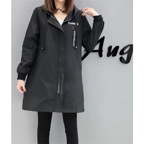 2021 Spring Autumn Hoodies Trench Coat Womens Plus Size Slim Windbreaker Coats