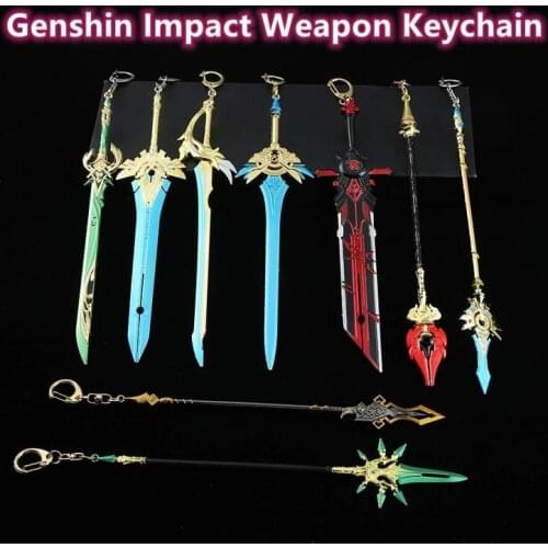 35 Styles Genshin Impact Sword Keychain Alloy Weapon Model Toys Anime ZhongLi Xiao Key Rings Collection Decorations Kids Gift