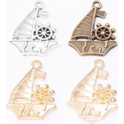 50pcs 28*22MM Antique bronze silver color gold sail boat pirate ship charms pendants for bracelet necklace earring diy jewelry