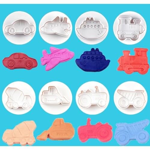 8pcs Car Cookie Stamp Cutter Set Plastic 3d Cookies Biscuits Molds Fondant Maker Mould For Baking Pastry Cake Decorating Tools