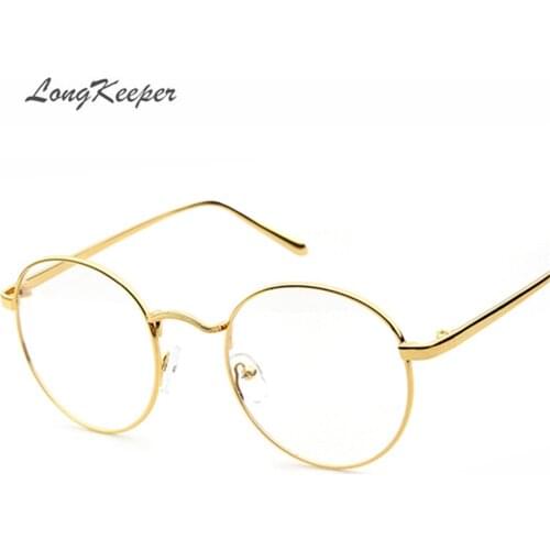 LongKeeper Korean Round Glasses Frame Clear Lens Women Men Retro Gold Eyeglass Optic Frame Eyewear Vintage Spectacles