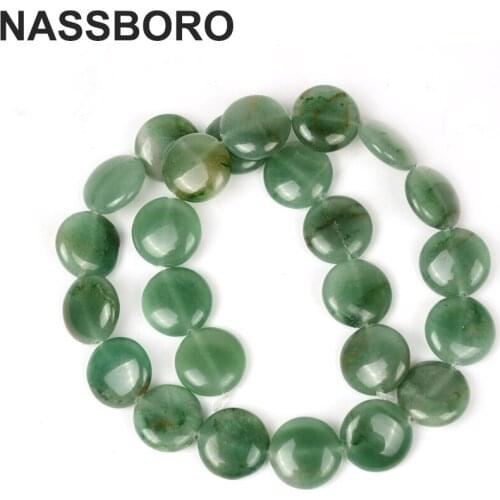Flat Round Coin Disc Charm Green Stone Beads For Bracelet Necklace Earings Jewelry Making Loose Spacer Bead DIY accessories