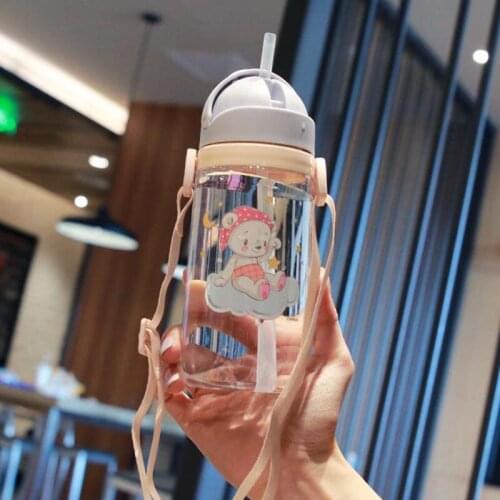 Cartoon Animal Kids Baby School Water Drinking Bottles Handle Strap Children Sippy Cups Newborn Straw Bouncing Kettle