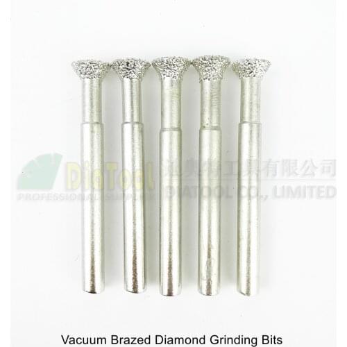 DIATOOL Shank 6mm 5pcs Vacuum Brazed Diamond Grinding Heads #7 Bits Burs