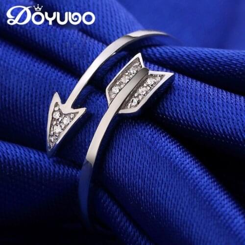 DOYUBO New Arrival Double Arrow Shape Silver Ring With White CZ For Women Party Gift Sterling Silver Casual Rings Jewelry VB085