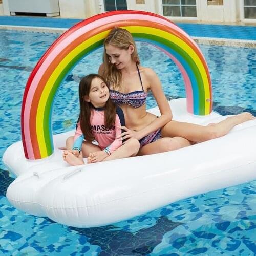 Giant Rainbow Pool Float Inflatable Mattress Swimming Ring for Adult Women Swimming Circle Floating Bed Raft Pool Party