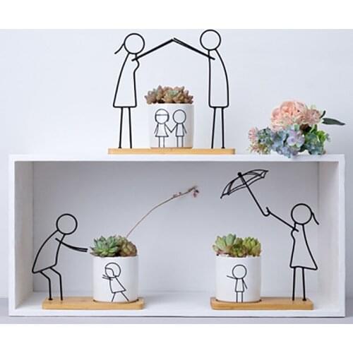 Nordic INS Simple Ceramic Succulent Plant Flower Pot Indoor Tabletop Creativity Drawing Home Decoration Wooden Base