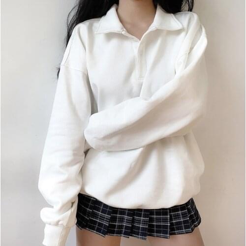 Harajuku Aesthetic Anime Hoodie Women Kawaii Turn Down Collar Long Sleeve Oversized Streetwear Y2K Kpop Fall Winter Clothes Tops