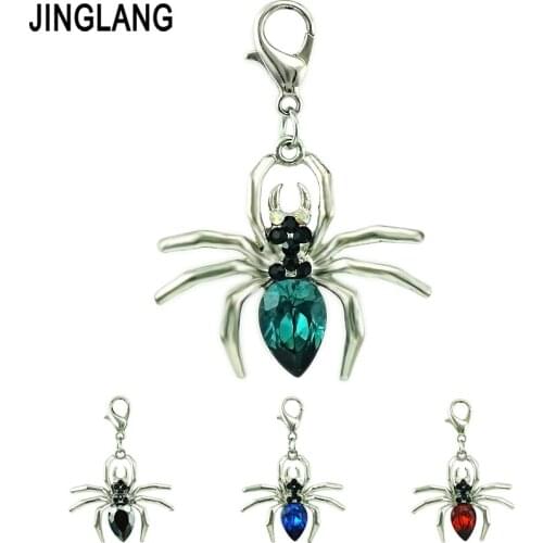 JINGLANG 50pieces/Lot Animal Lobster Clasp Charms Dangle Plastic Crystal Spider DIY Ainmal Charms For Jewelry Making Accessories