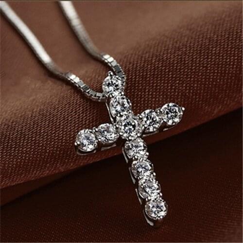 Classic Cross Pendant Necklace Crystal Fashion Womens Chain Jewellery Gift