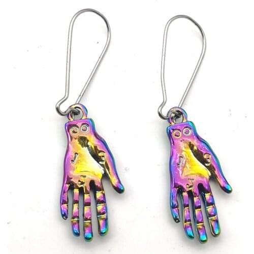 Colorful Electroplated Palmistry Earrings with Palmistry, Vika, Witch, Pagan, Gypsy, Magician, Fortune Teller