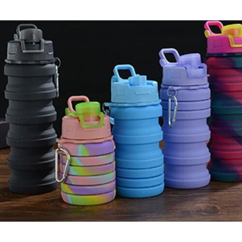 Creative Camouflage Flip Cover 500ML Water Bottle Portable Folding Camouflage Printing Silicone Cup Outdoor Picnic Water Bottle