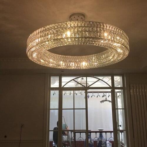 Round Crystal Chandelier Lighting For Living Room Bedroom Hotel Villa Rectangle Dining LED Chandeliers Home Light Fixtures