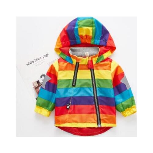 New Boys Girl Jacket Children Rainbow Color Clothing Kids Hooded Coats Baby Windbreaker Outerwear Chaquetas Manteau Coat